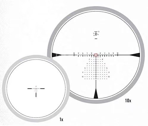 维特顶级剃刀瞄准镜 一倍状态下为红点分化，10倍为多密位点数字风偏分化.jpg